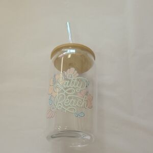 Floral Glass Tumbler with Straw